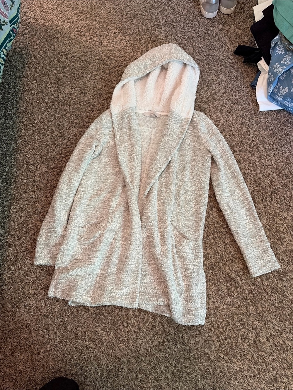 LOFT Cream Hooded Open-Front Women's Cardigan